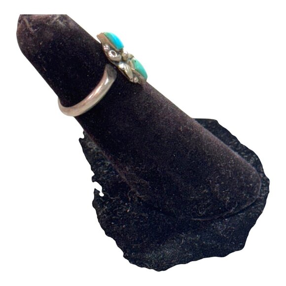 Vintage Sterling Silver Navajo Ring Turquoise Size 4 Handcrafted Native American - Picture 11 of 15
